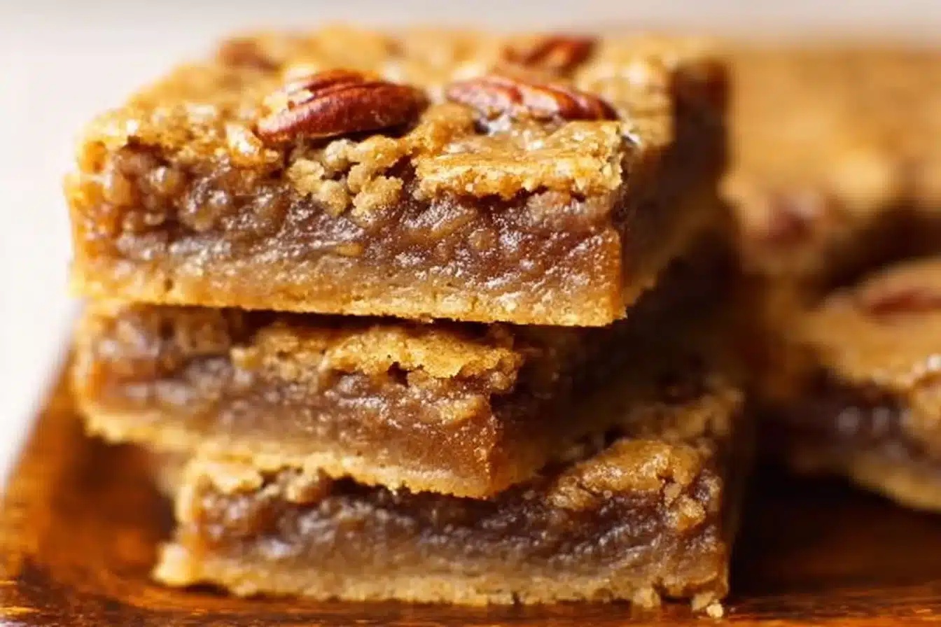 Salted Caramel Pecan Pie Bars 3 Delicious salted caramel pecan pie bars with a golden crust and rich topping.