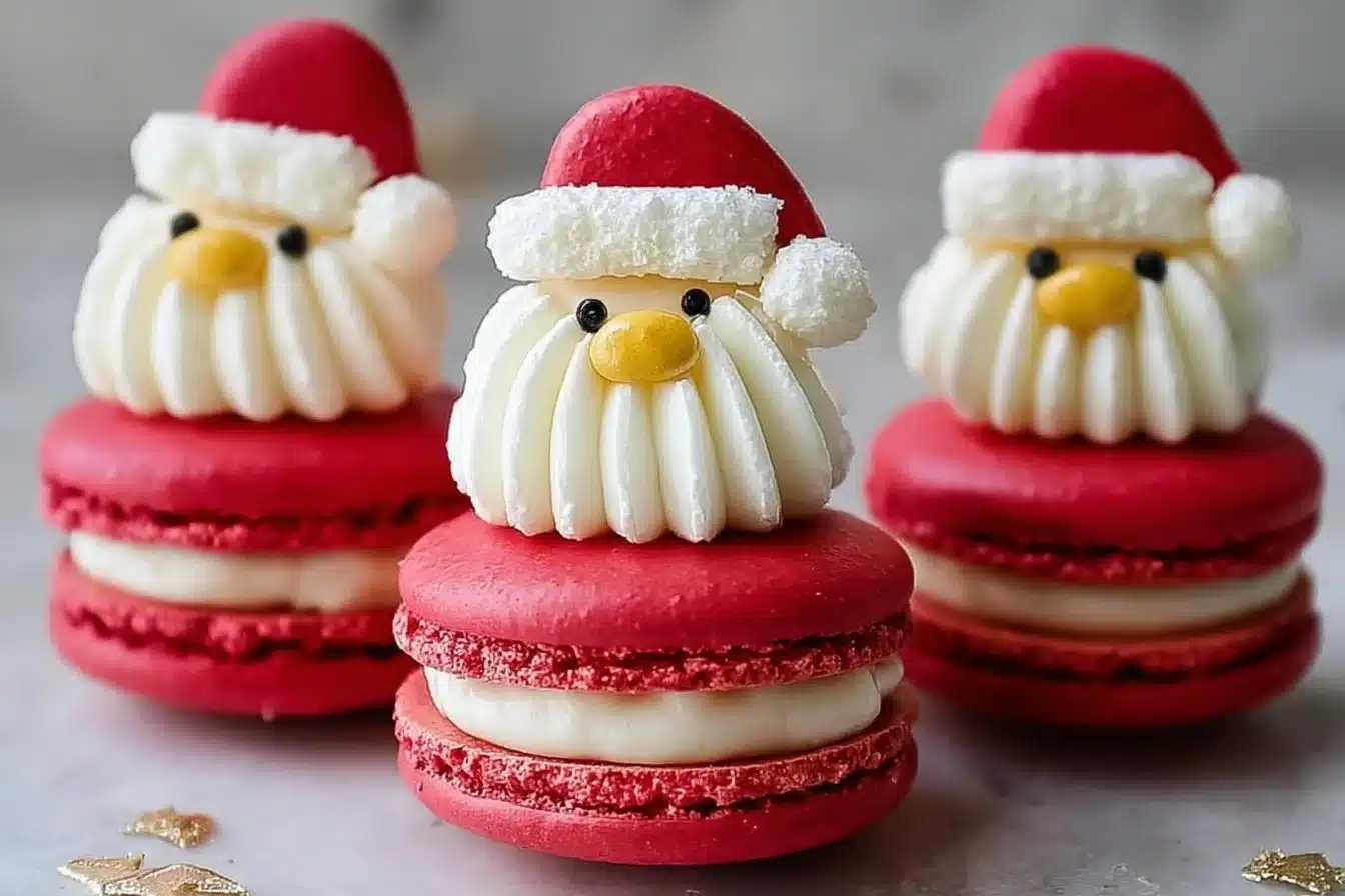 Festive Santa Claus Macarons decorated for the holiday season