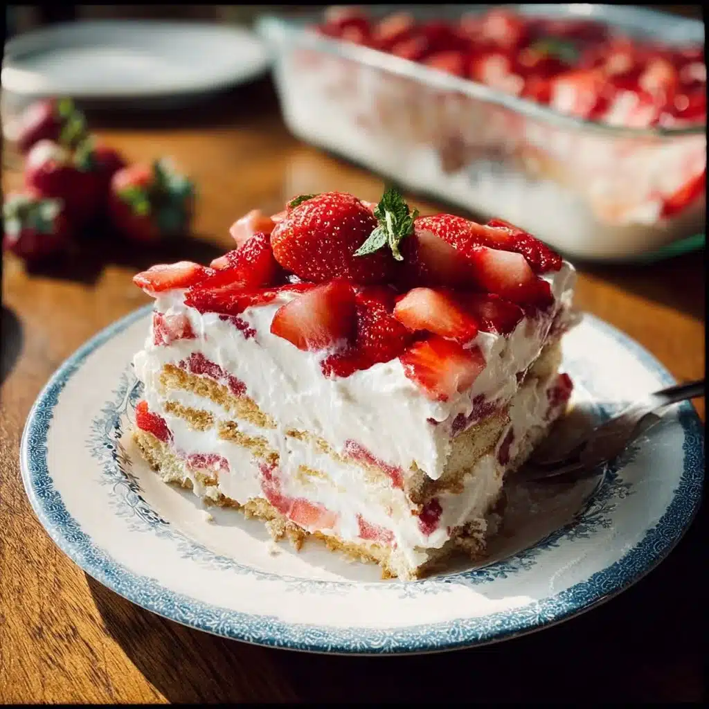 Strawberry Cream Cheese Icebox Cake layered with fresh strawberries and cream cheese