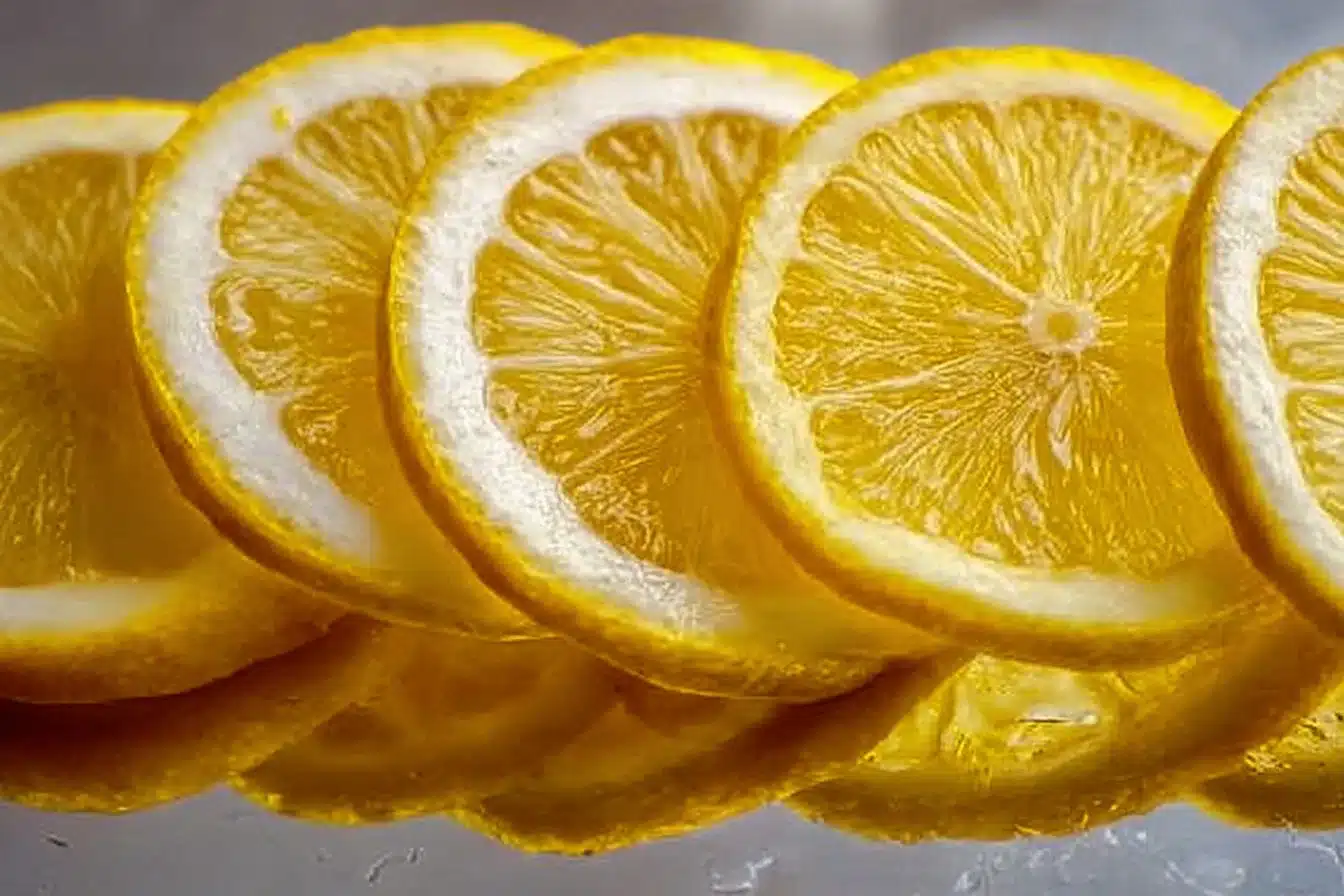 Fresh zesty lemon slices beautifully arranged for culinary use