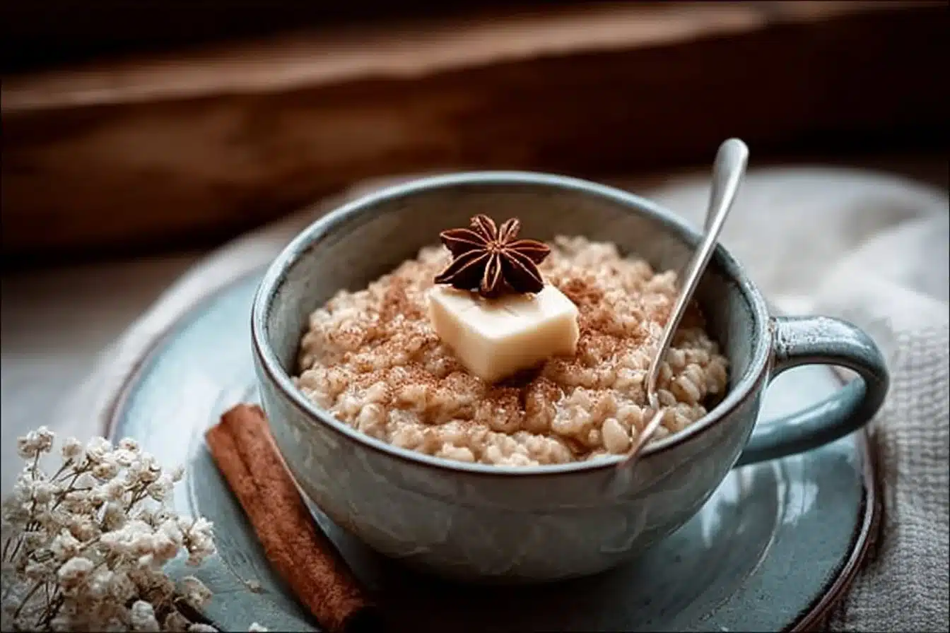 Bowl of cozy brown sugar cinnamon oatmeal topped with cinnamon and brown sugar