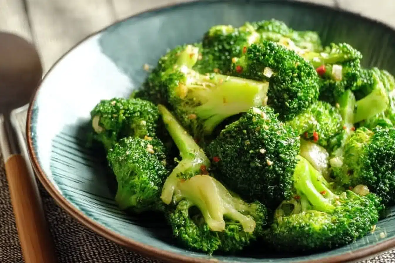 Delicious broccoli stir-fry with garlic sauce served in a bowl