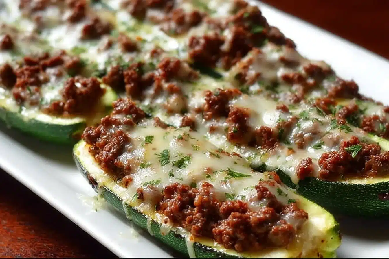 Delicious Easy Ground Beef Zucchini Boats 3 Delicious easy ground beef zucchini boats filled and baked with savory ingredients.