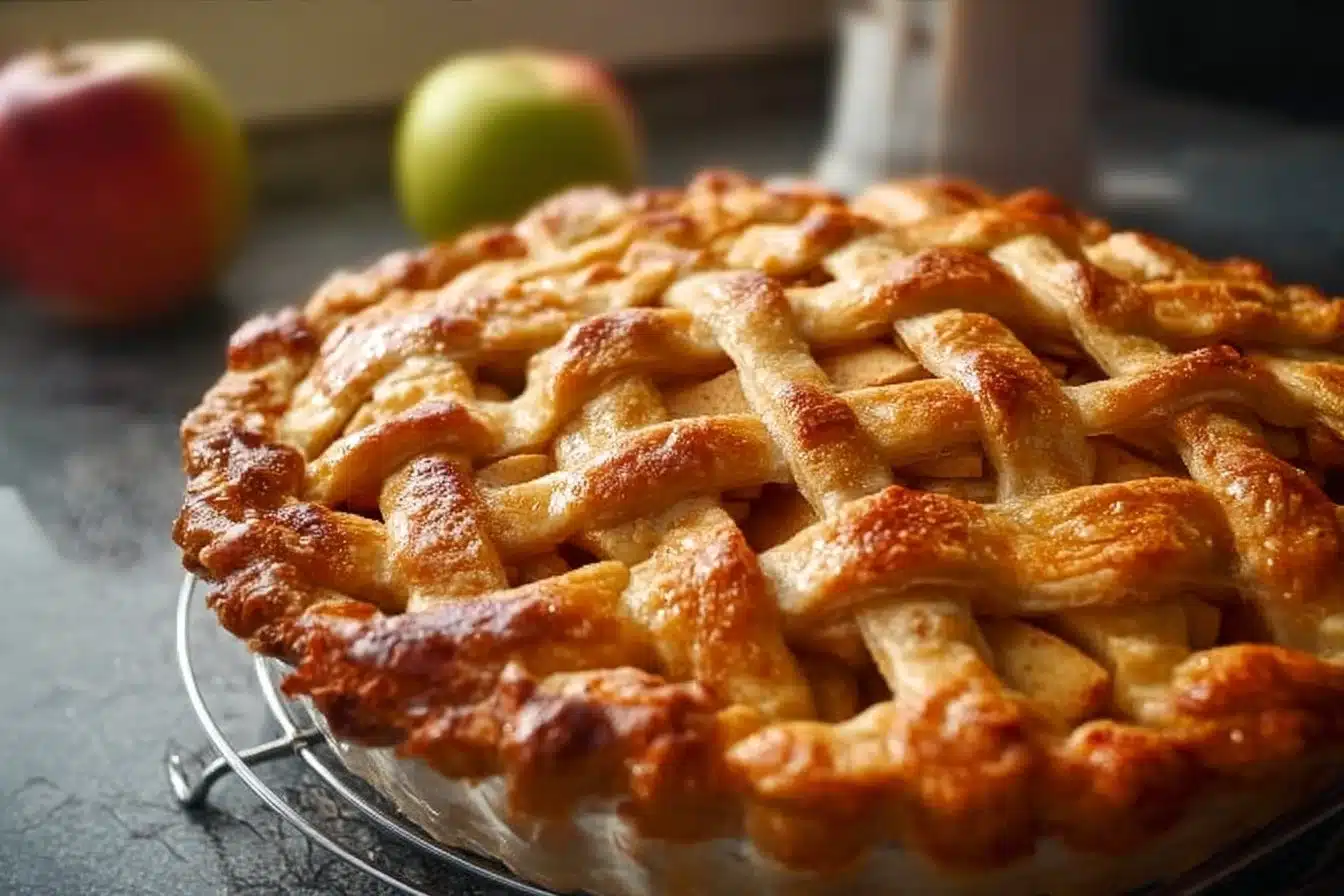 Delicious homemade apple pie with golden crust and fresh apple filling