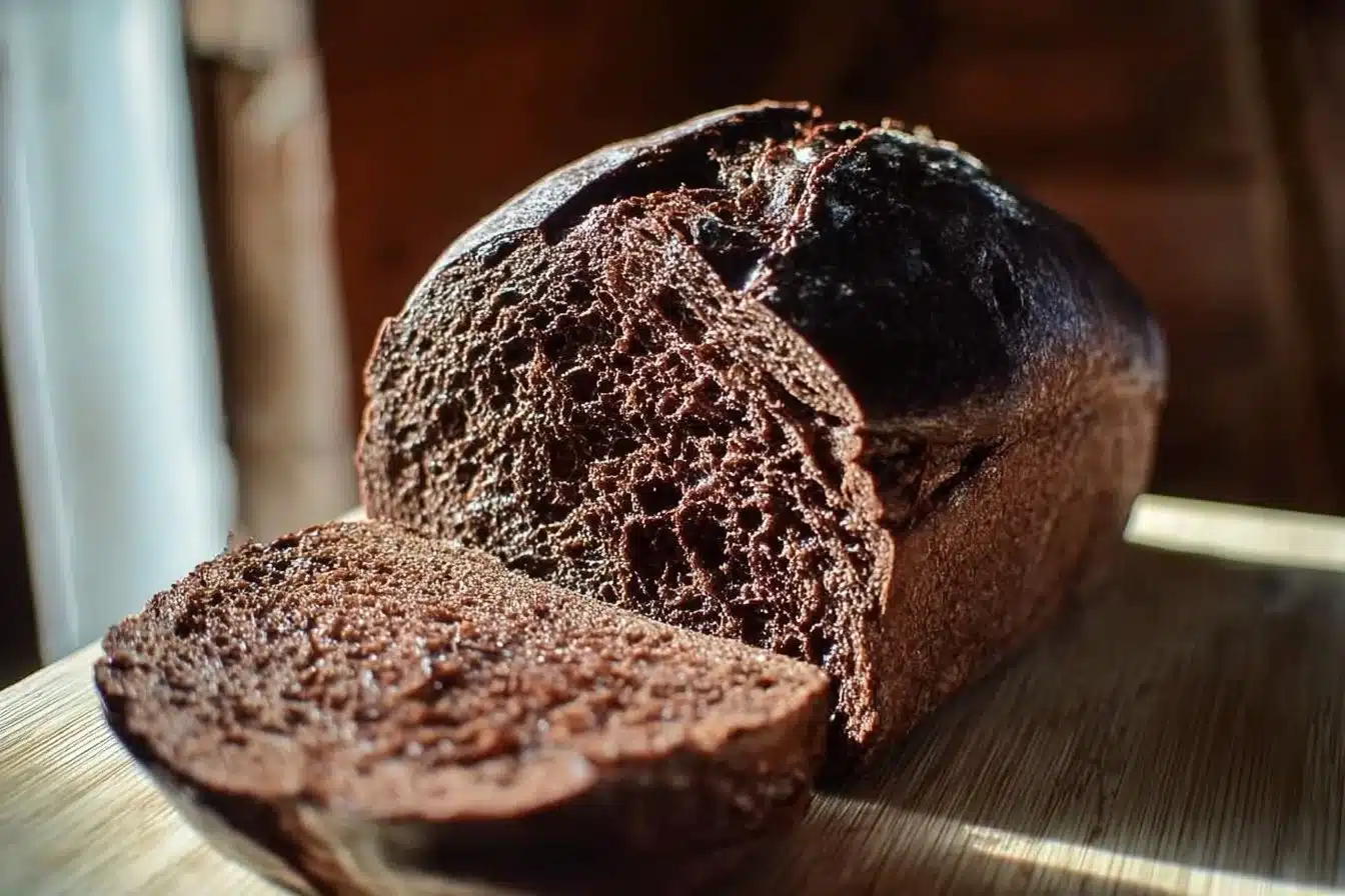 Loaf of Double Chocolate Sourdough Bread with chocolate chunks