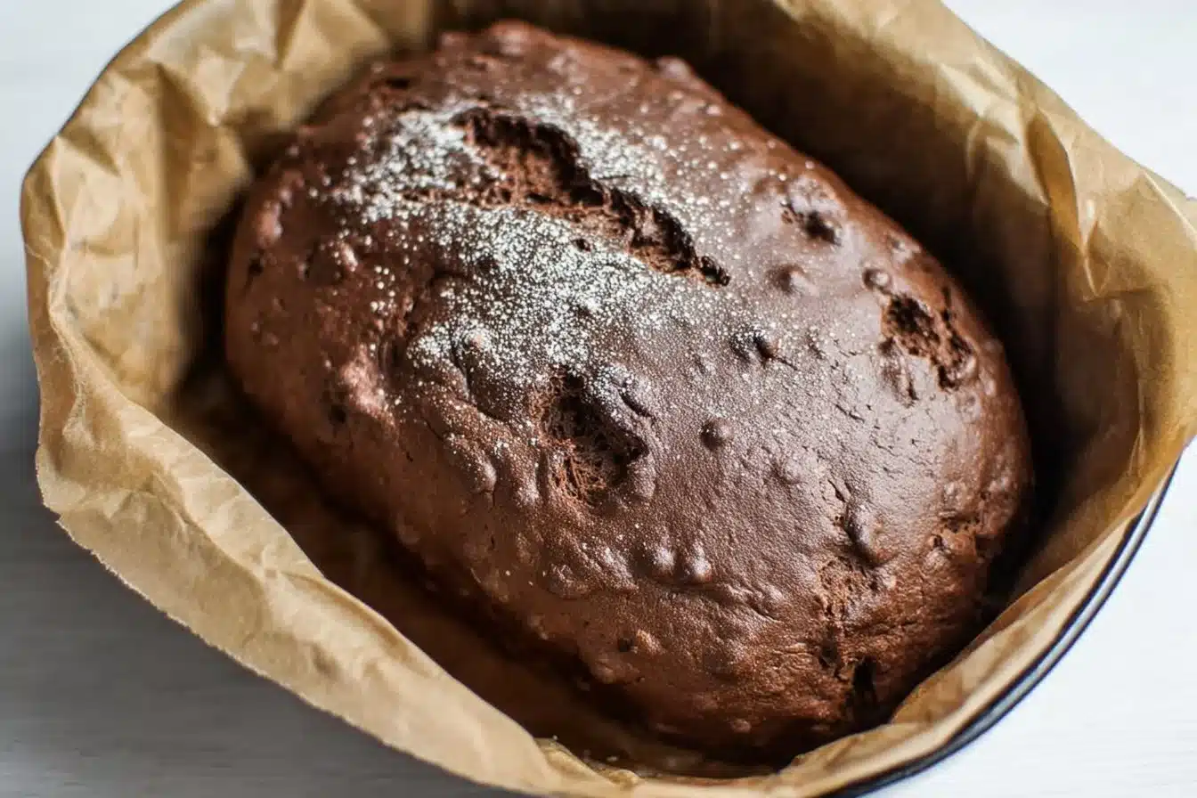 Easy double chocolate sourdough bread fresh out of the oven