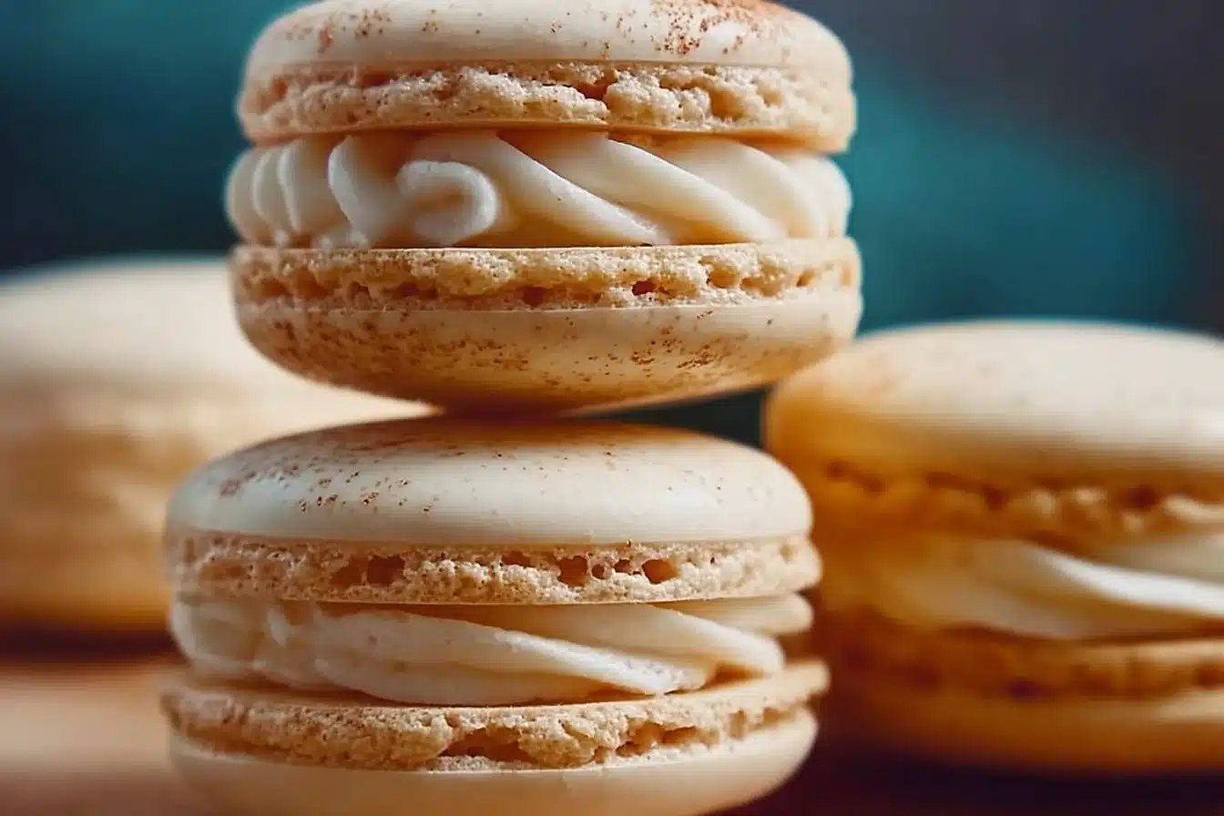 Delicious French macarons with vanilla buttercream filling