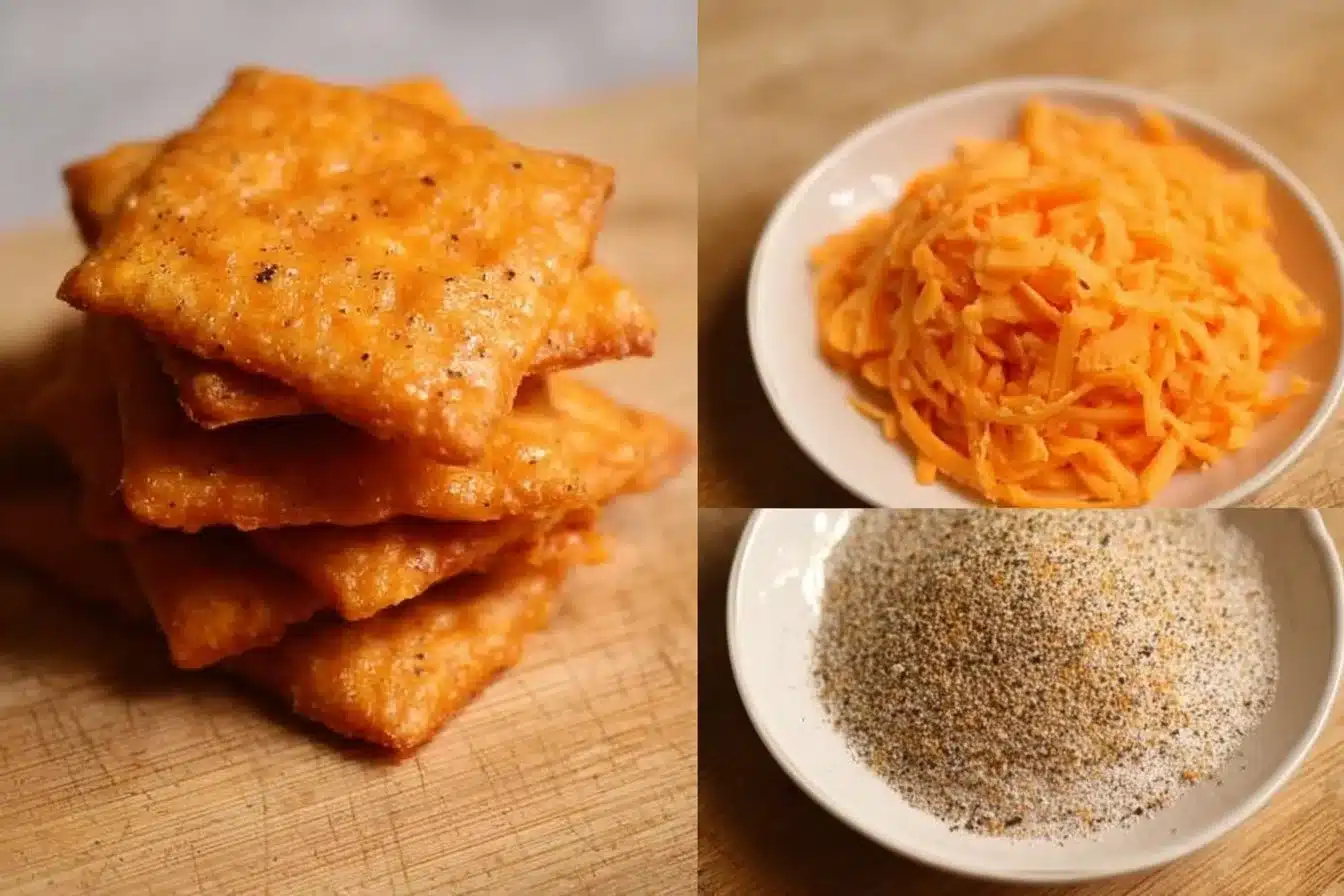 Plate of homemade sourdough Cheez Its snacks with cheese flavor