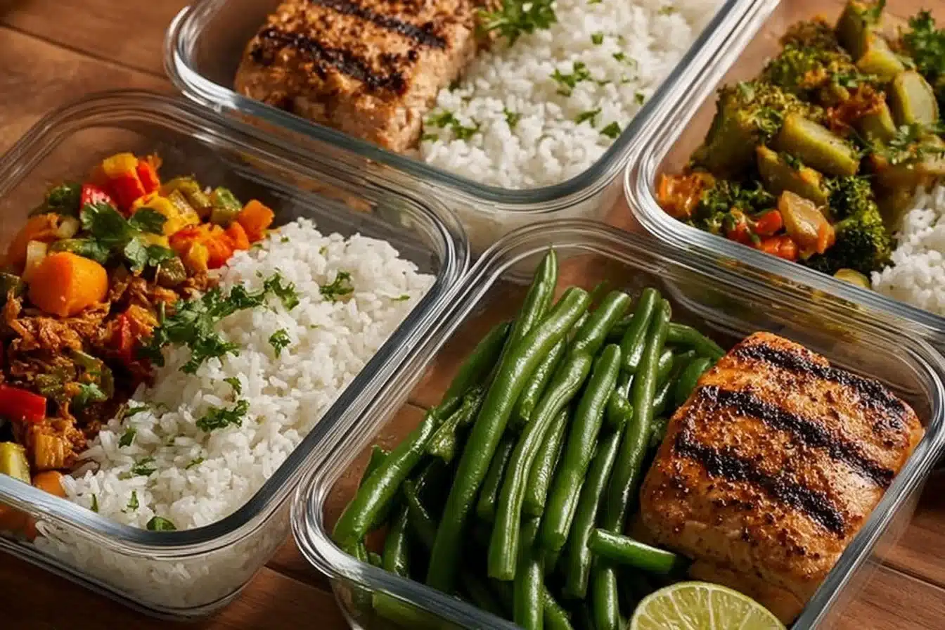 Easy Rice Meal Prep Ideas for Quick & Healthy Eating 3 Colorful rice meal prep bowls for healthy and quick eating