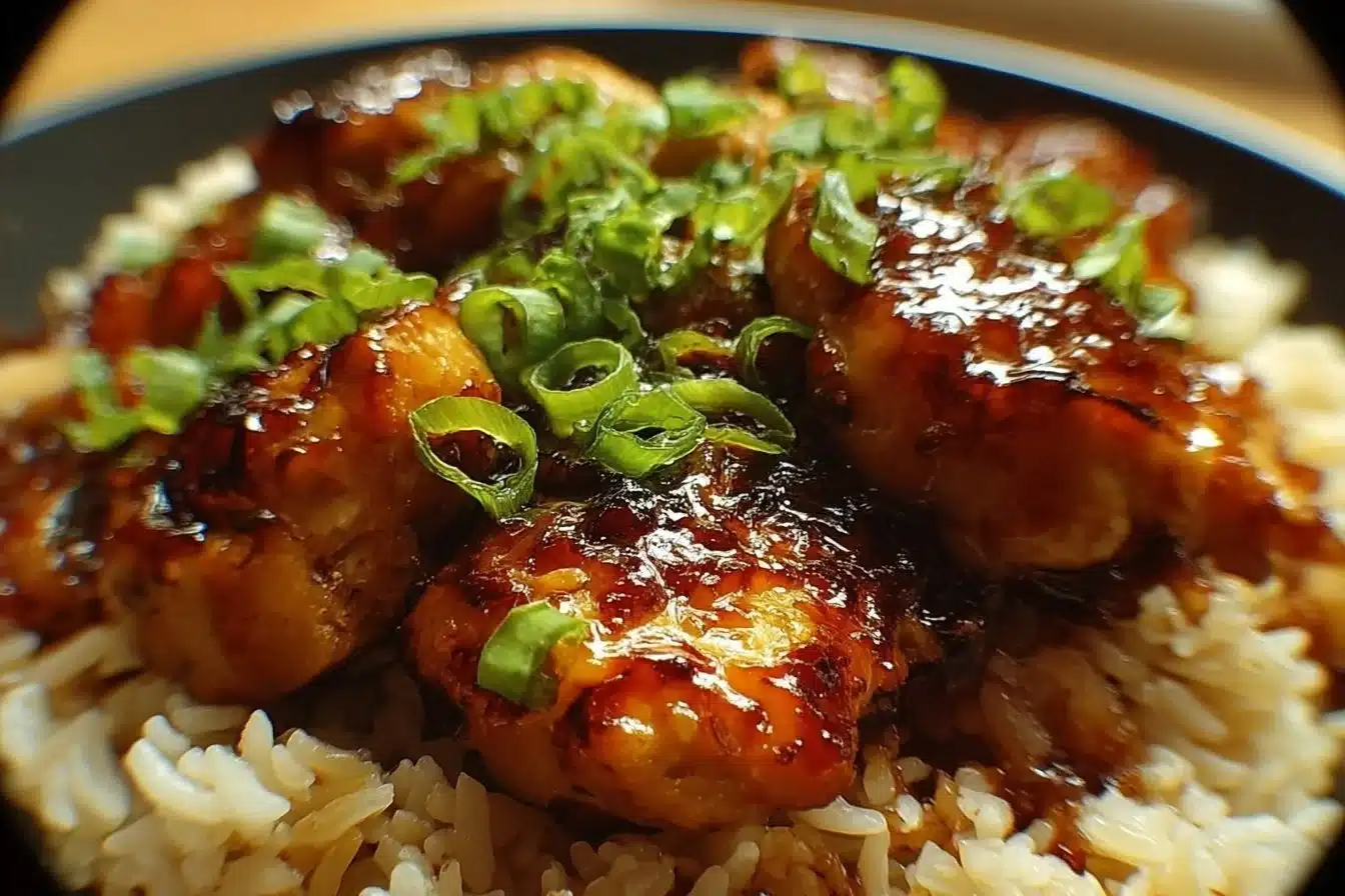 Delicious Honey BBQ Chicken Rice Dish served in a bowl