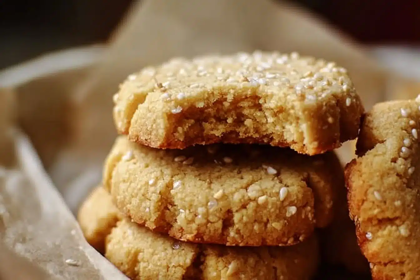 Irresistible gluten-free tahini shortbread cookies on a plate