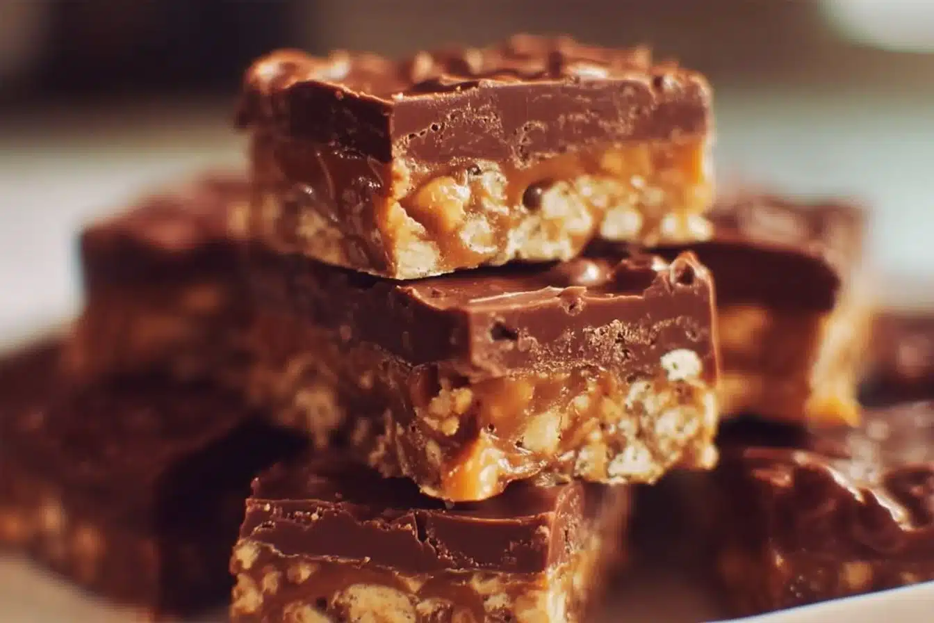 Delicious homemade Mars Bar Squares dessert on a plate