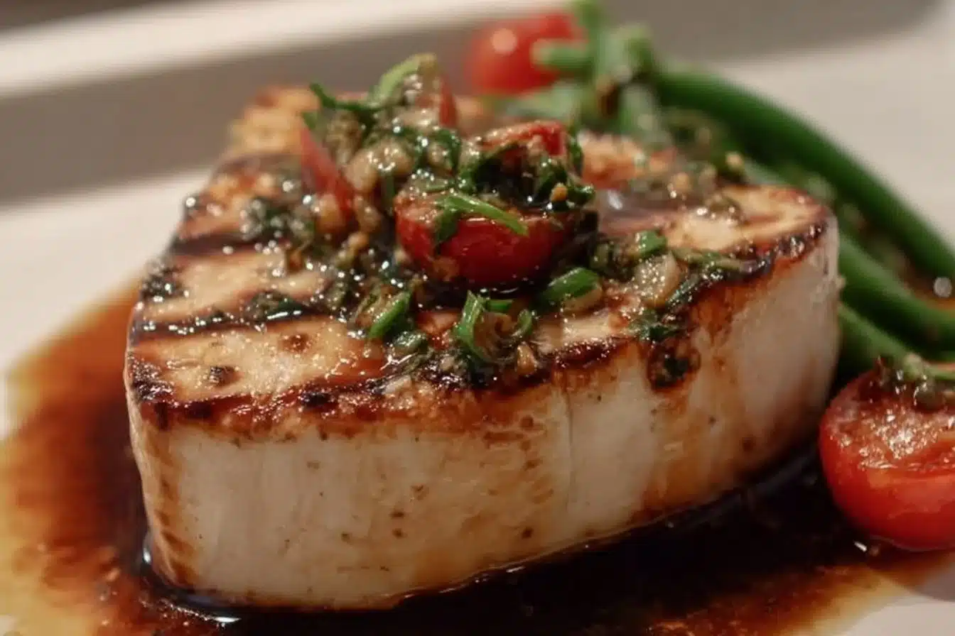 Pan Seared Swordfish 3 Delicious pan seared swordfish served with fresh herbs and lemon.