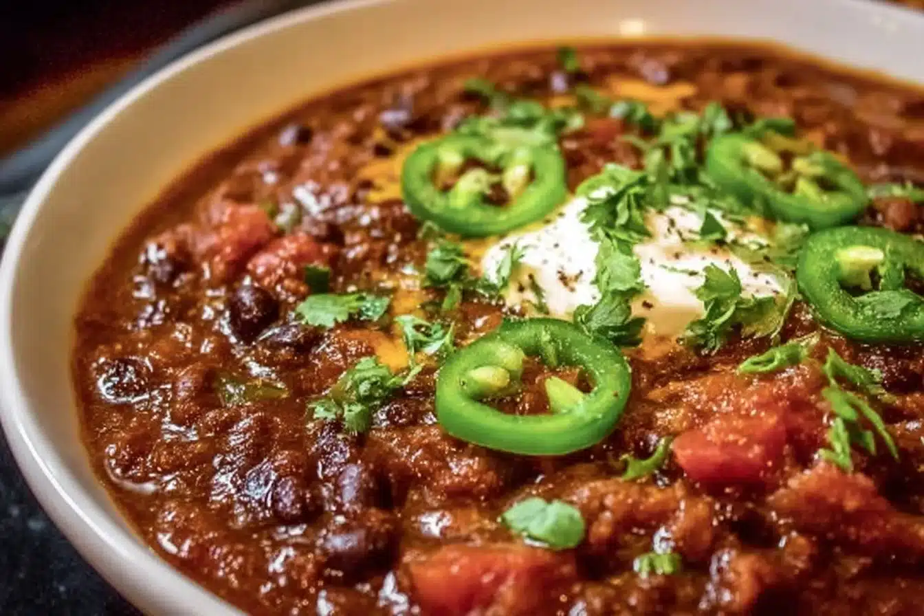 Bowl of quick and delicious easy black bean chili topped with cilantro