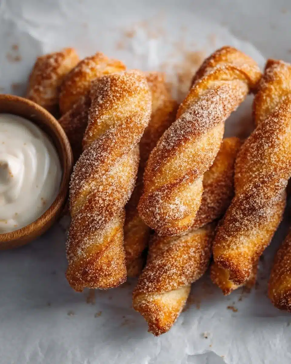 Delicious air fryer cinnamon sugar twists served with cream cheese dip