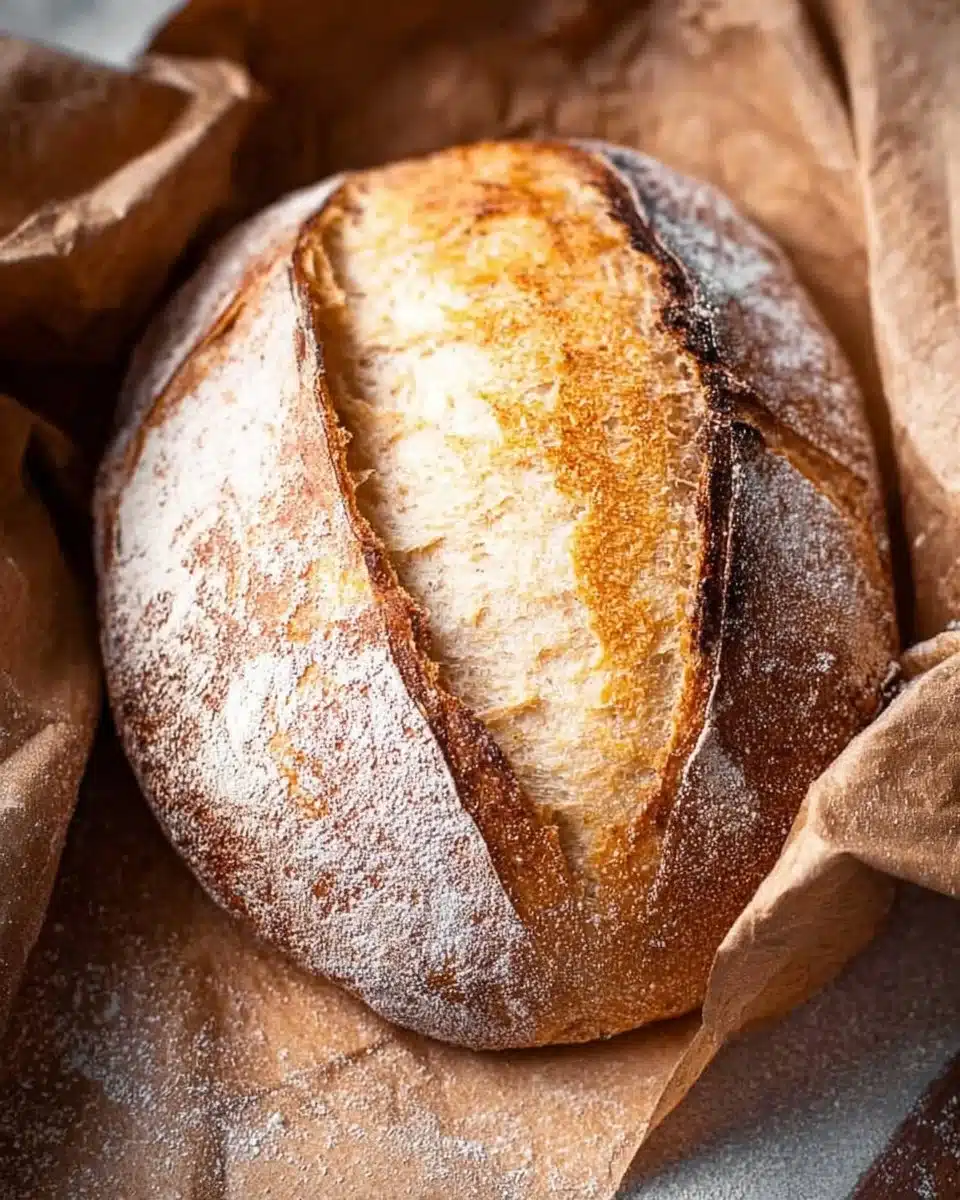 Freshly baked best ever sourdough bread on a wooden table