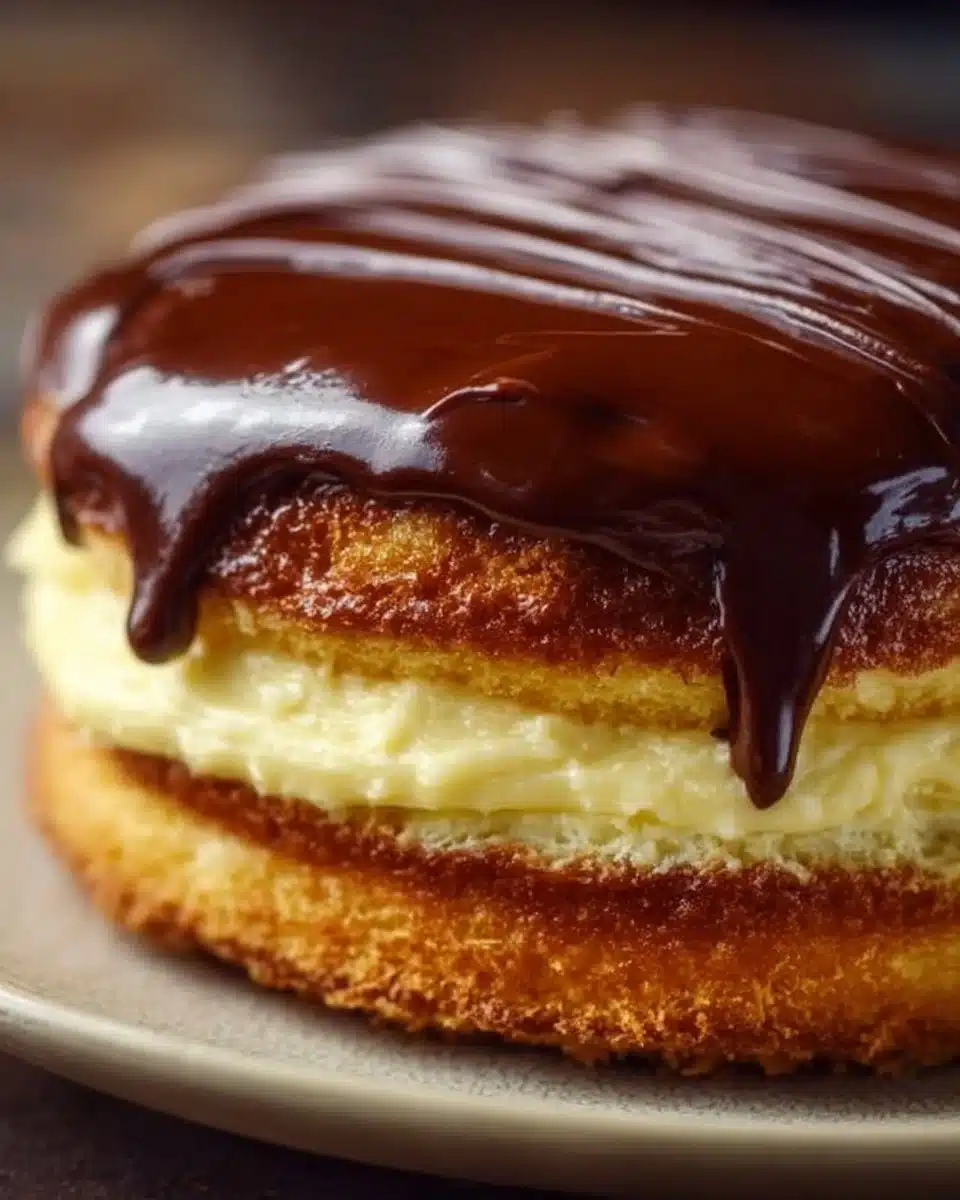Delicious Boston Cream Pie with chocolate glaze and custard filling