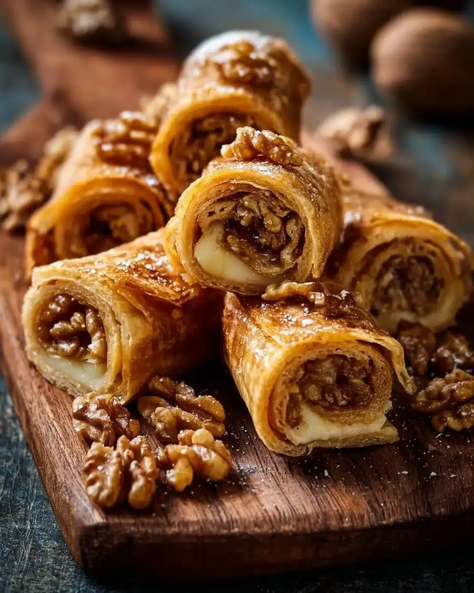 Delicious pickled walnut and cheese rolls served on a platter.