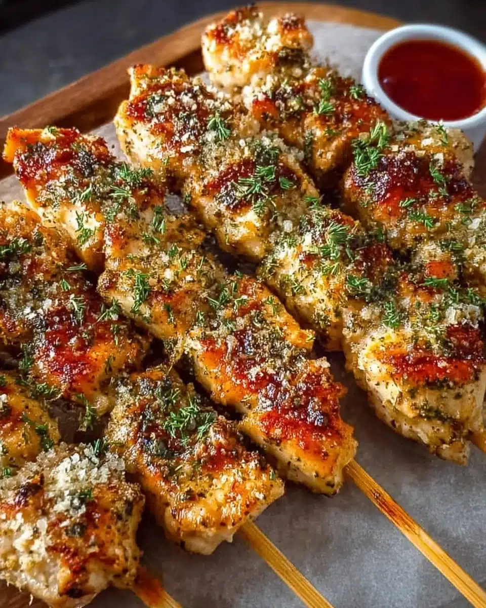 Delicious ranch garlic parmesan chicken skewers ready to be served