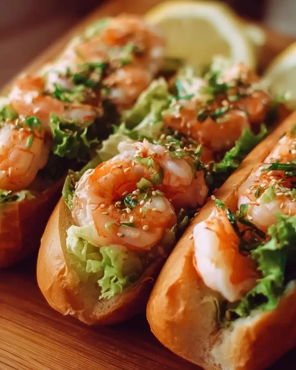 Delicious shrimp roll served in a toasted bun with fresh ingredients