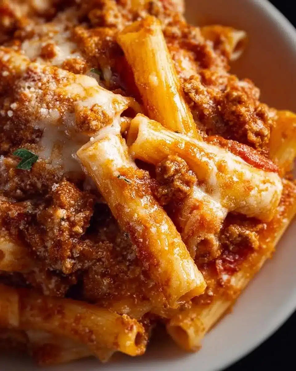 Easy Crock Pot Baked Ziti 3 Delicious easy Crock Pot baked ziti served in a bowl.