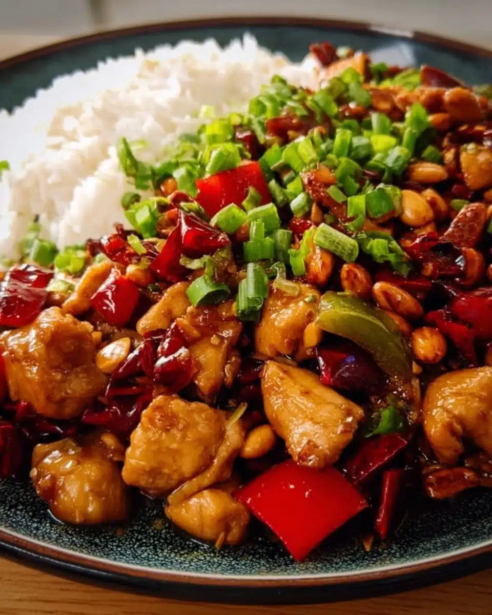 Easy Kung Pao Chicken 3 Plate of Easy Kung Pao Chicken with peanuts and vegetables