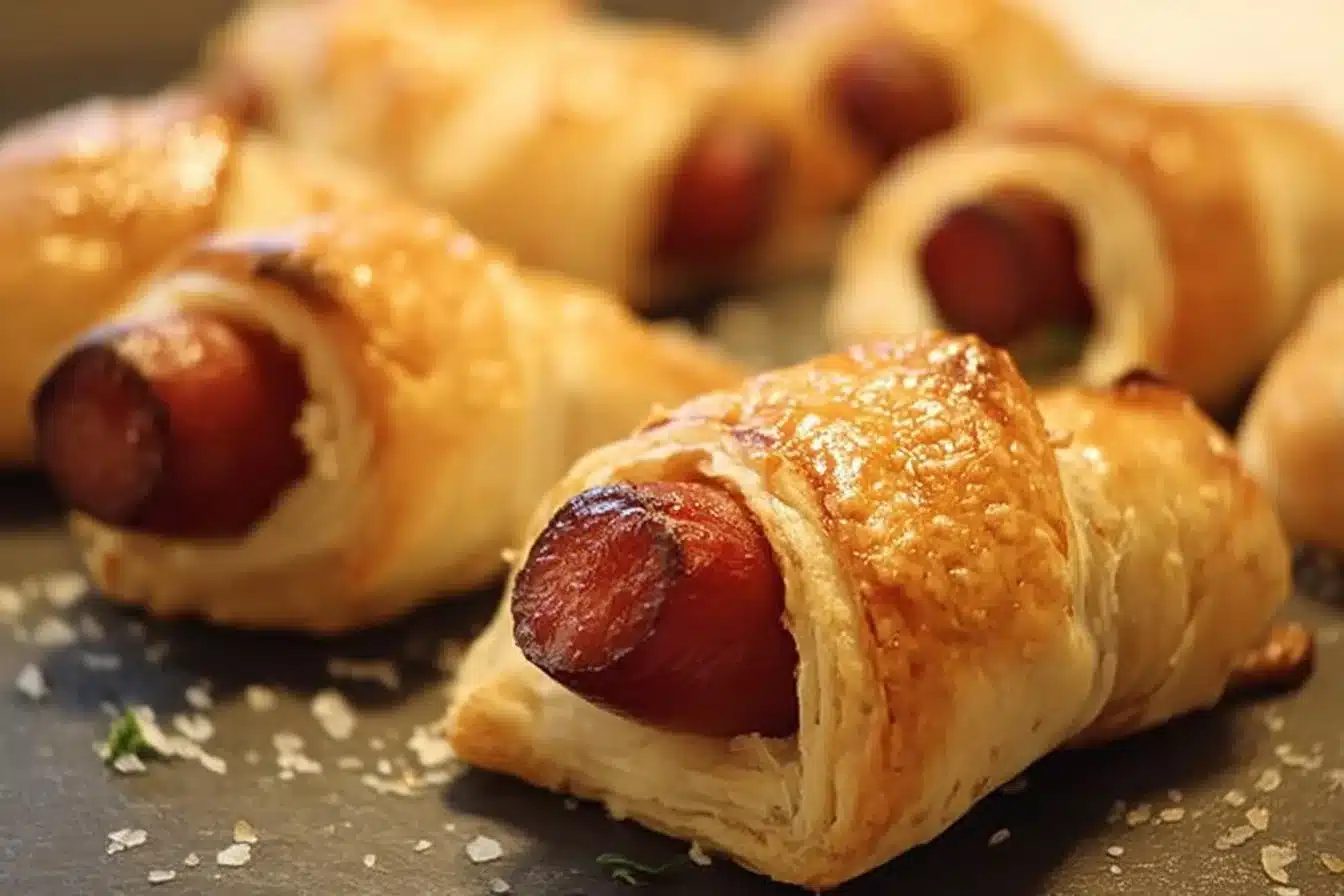 Easy pigs in a blanket recipe using puff pastry for delicious snacks.