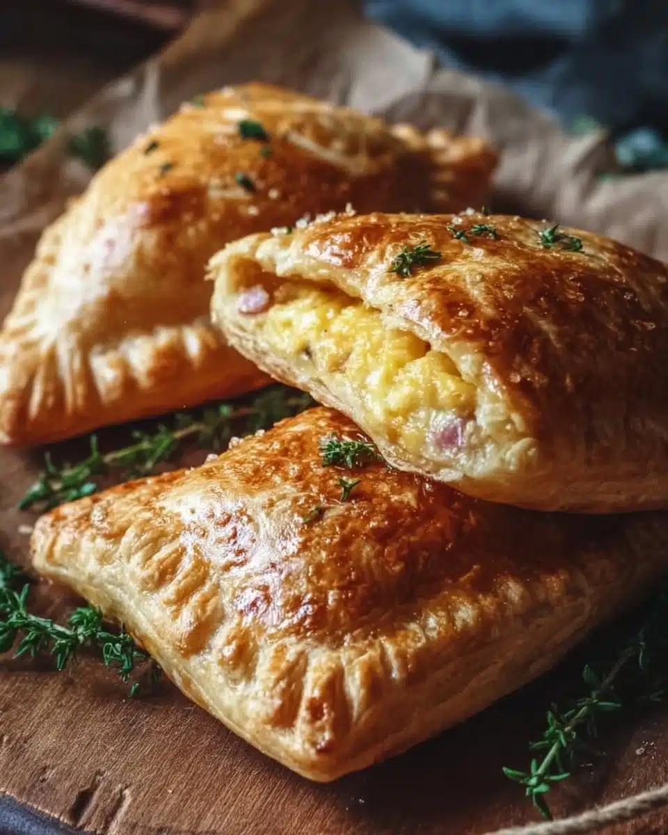 Freshly baked sourdough breakfast pockets filled with savory ingredients.