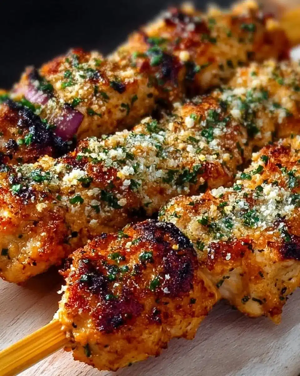 Ranch Garlic Parmesan Chicken Skewers 3 Ranch Garlic Parmesan Chicken Skewers served on a platter