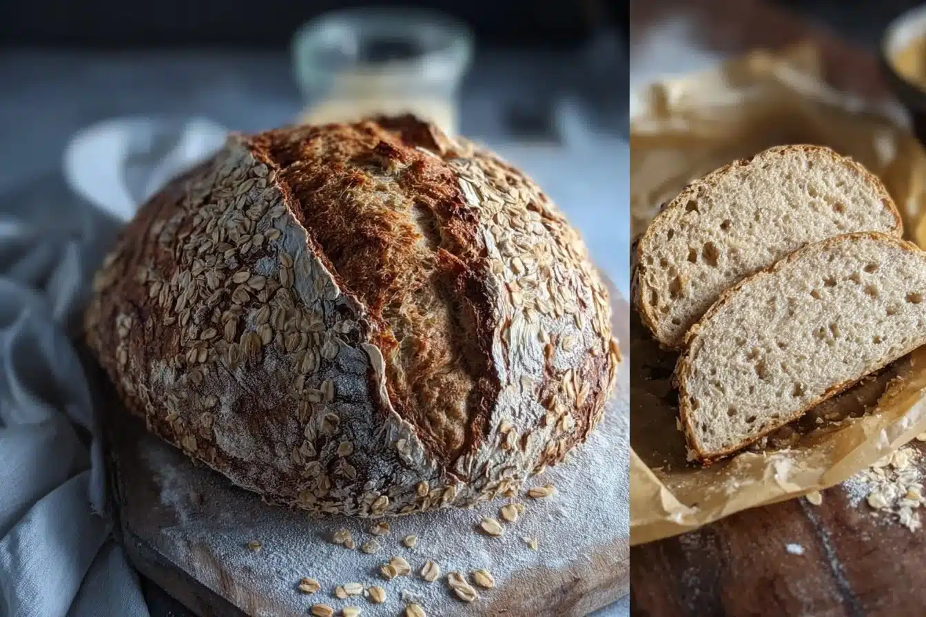 Soft and Chewy Honey Oat Sourdough Bread 3 Loaf of soft and chewy honey oat sourdough bread fresh from the oven