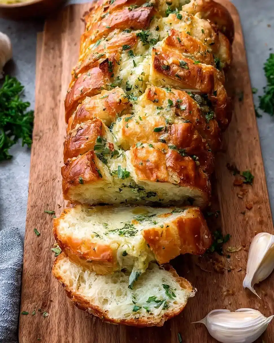 Sourdough discard pull-apart garlic bread with melted butter and herbs
