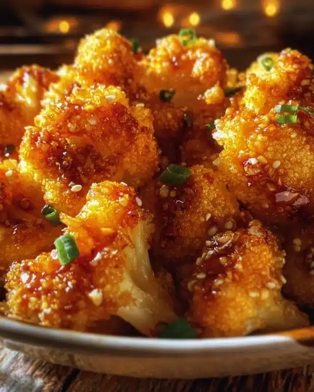 Crispy baked orange cauliflower served as a delicious and healthy side dish.