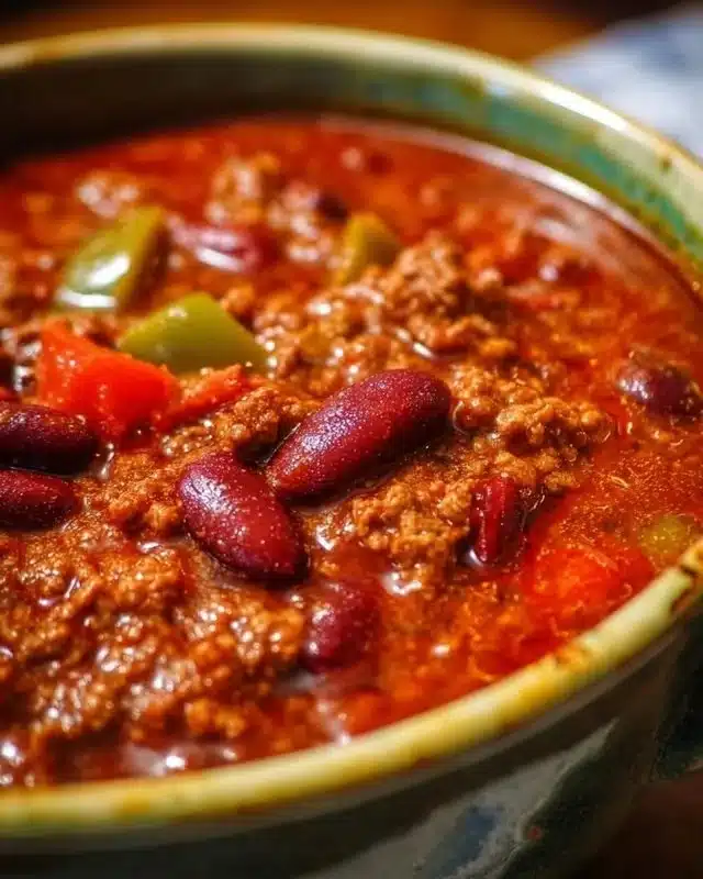 Best Homemade Chili 3 Bowl of the best homemade chili topped with cheese and cilantro.