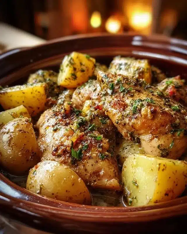 Garlic Parmesan Crockpot Chicken and Potatoes 3 Delicious Garlic Parmesan Chicken and Potatoes cooked in a crockpot