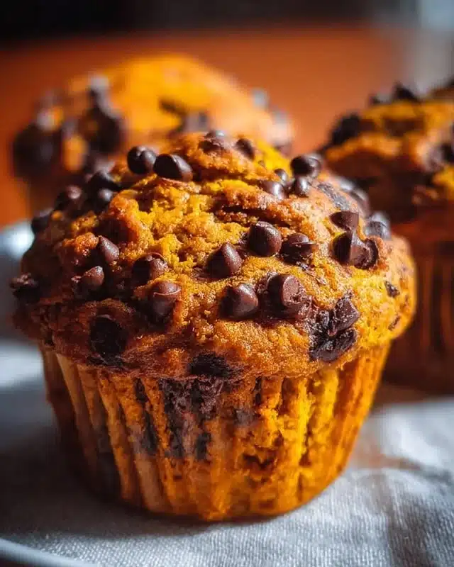 Pumpkin Chocolate Chip Muffins 3 Delicious Pumpkin Chocolate Chip Muffins fresh out of the oven