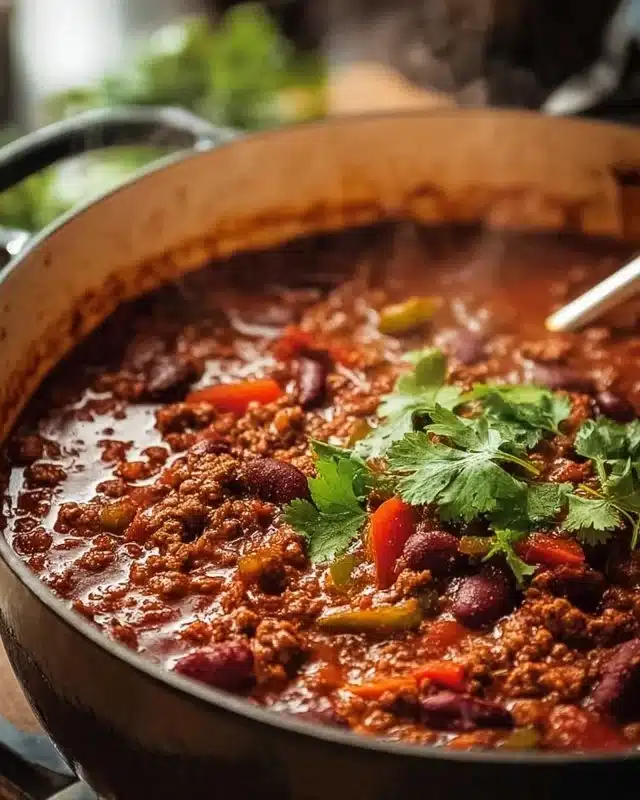 A bowl of delicious homemade stovetop chili for weeknight dinners
