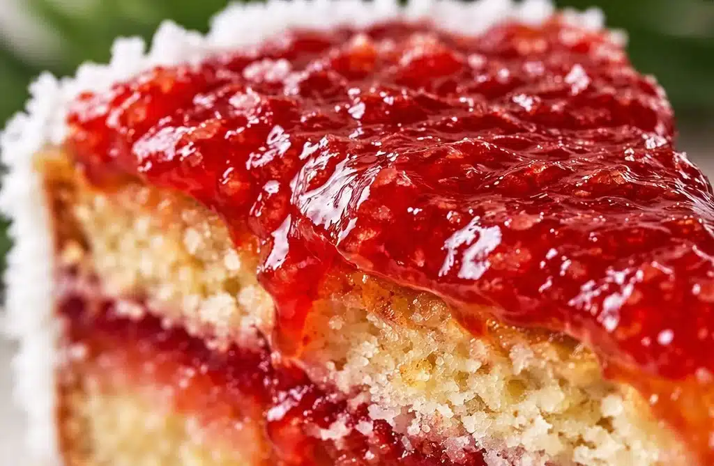 Delicious Hawaiian Guava Cake topped with fresh guava slices and cream