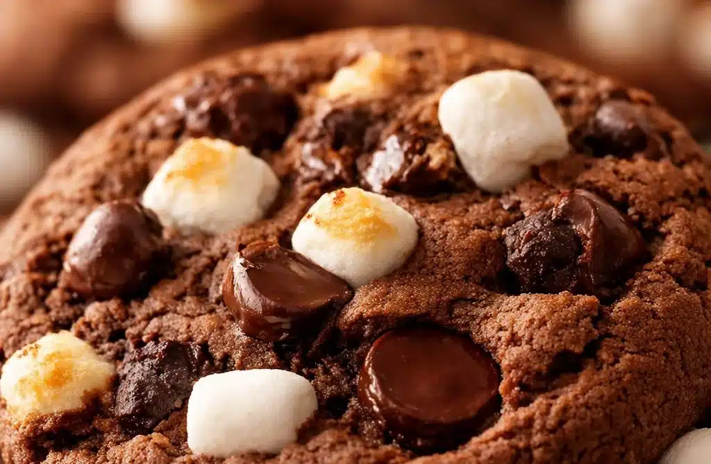 Freshly baked hot chocolate cookies with melted chocolate chunks