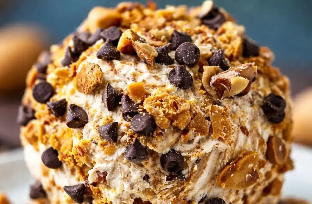 Delicious Peanut Butter Chocolate Cheese Ball served with crackers