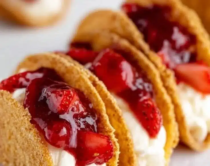 Delicious cheesecake tacos with cream filling and toppings