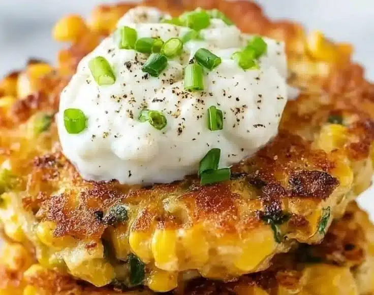 Cheesy corn fritters plated and ready to serve