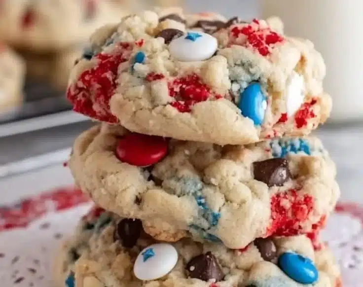 Delicious Fourth of July fireworks cookies decorated with festive patterns.