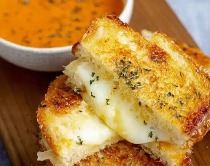 Delicious giant grilled cheese sandwich with golden crust and melted cheese