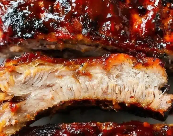 Simple grilled ribs recipe with barbecue sauce and sides