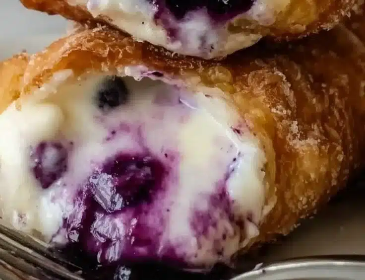Delicious blueberry cream cheese egg rolls served on a plate.