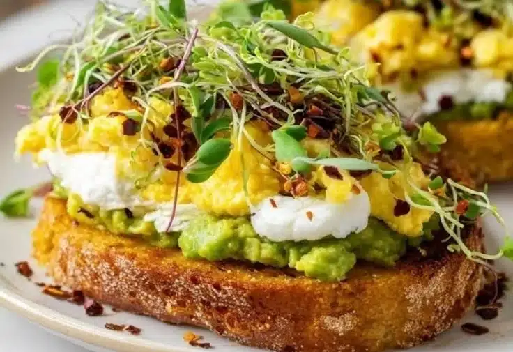 Delicious hashbrown avocado toast topped with fresh ingredients