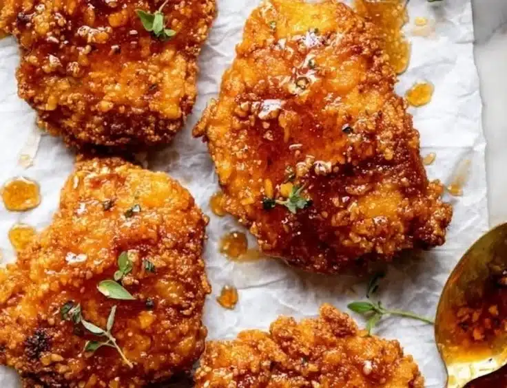 Delicious Spicy Honey Chicken served with rice and vegetables